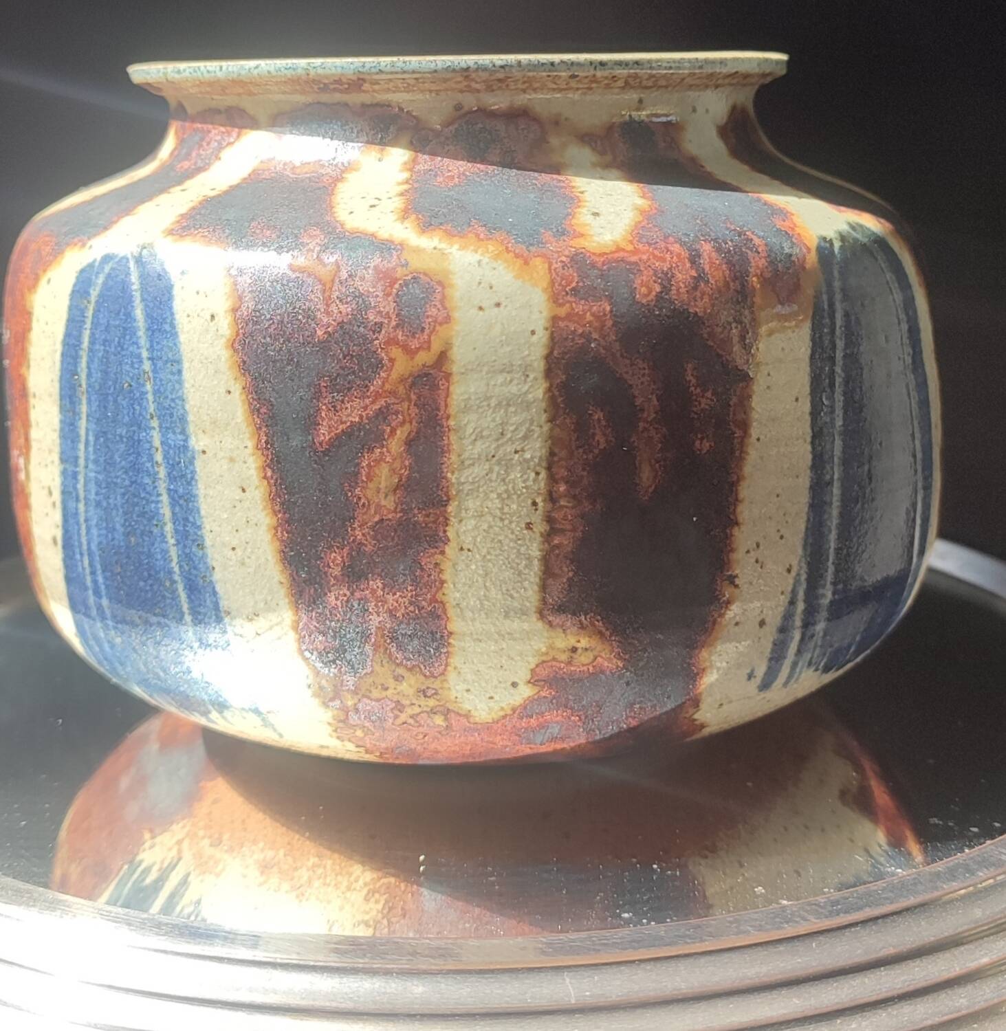 Pyrite Stone Round Vase signed