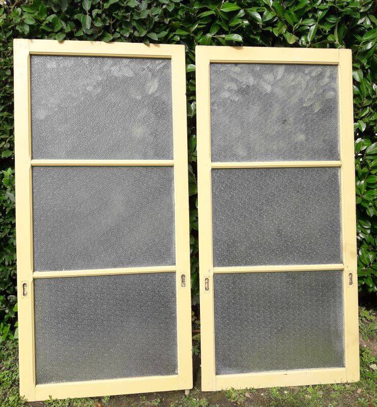 Pair of antique translucent glass sliding doors