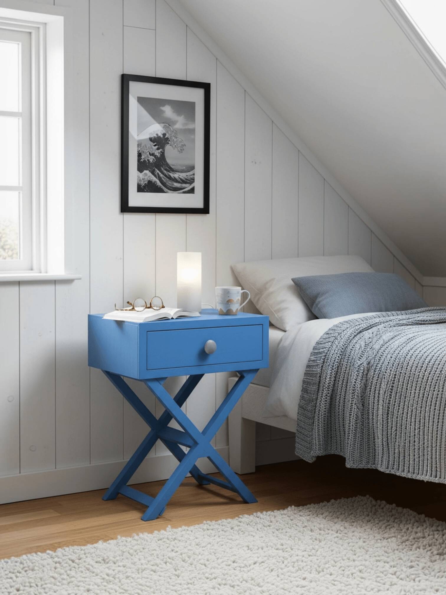 Bedside table, blue side table Farrow & Ball