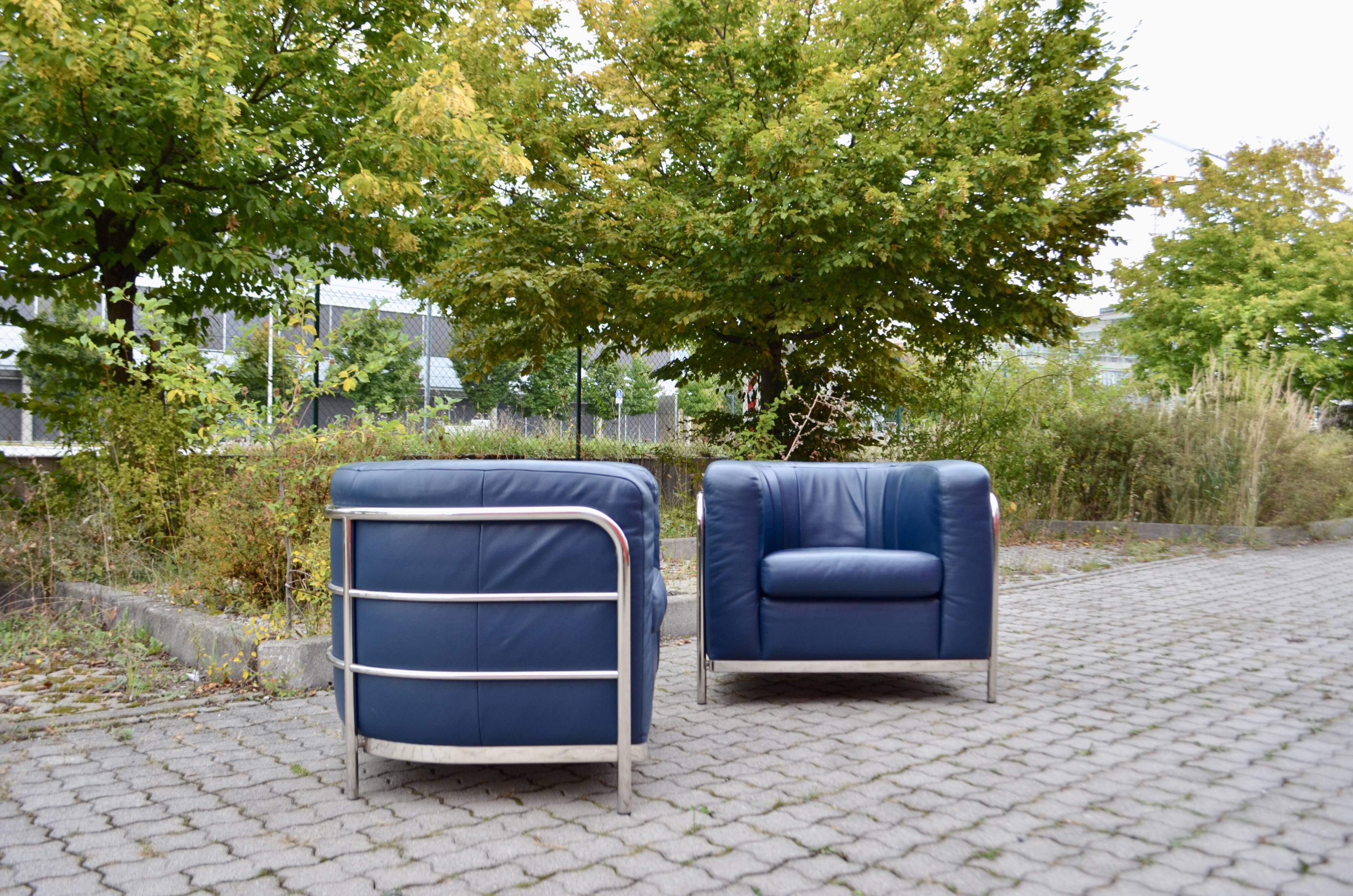 Zanotta Onda set Sofa & 2 Chairs blue leather