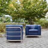 Zanotta Onda set Sofa & 2 Chairs blue leather