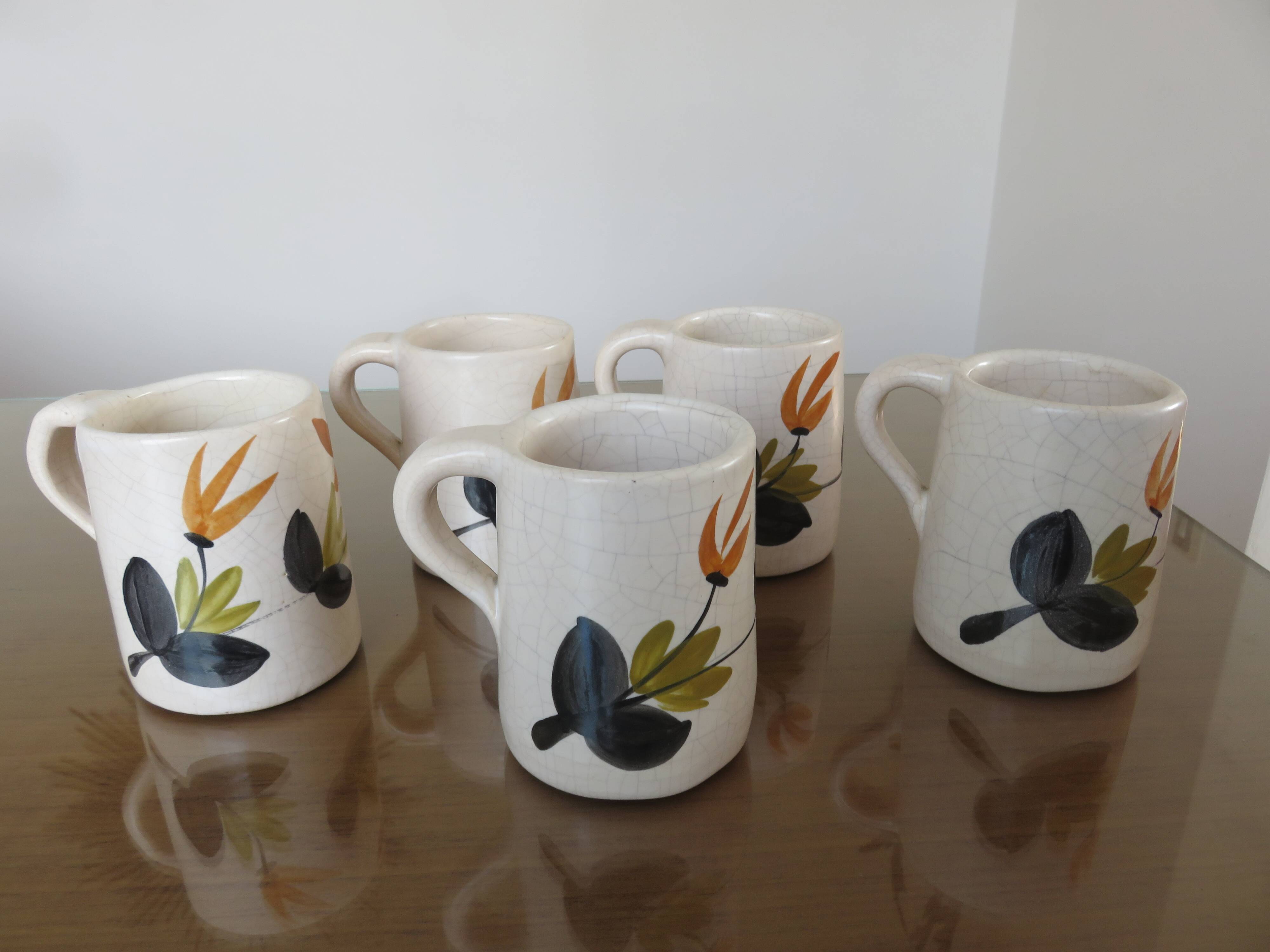 Ceramic cracked orangeade service, floral pattern from the 60s.