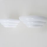 Pair of Art Deco style wall lights in white lacquered metal. 1980s
