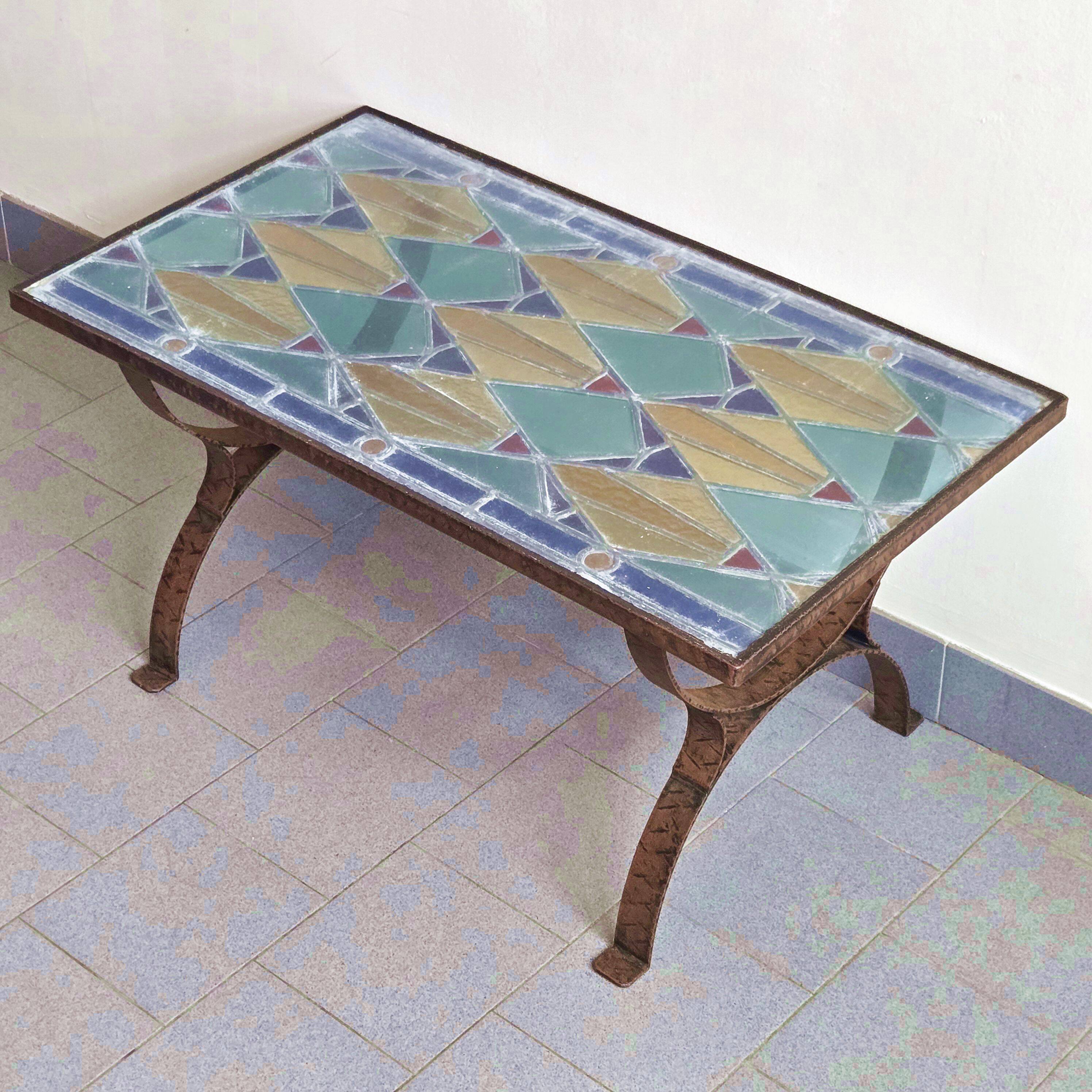 Vintage stained glass coffee table 1960