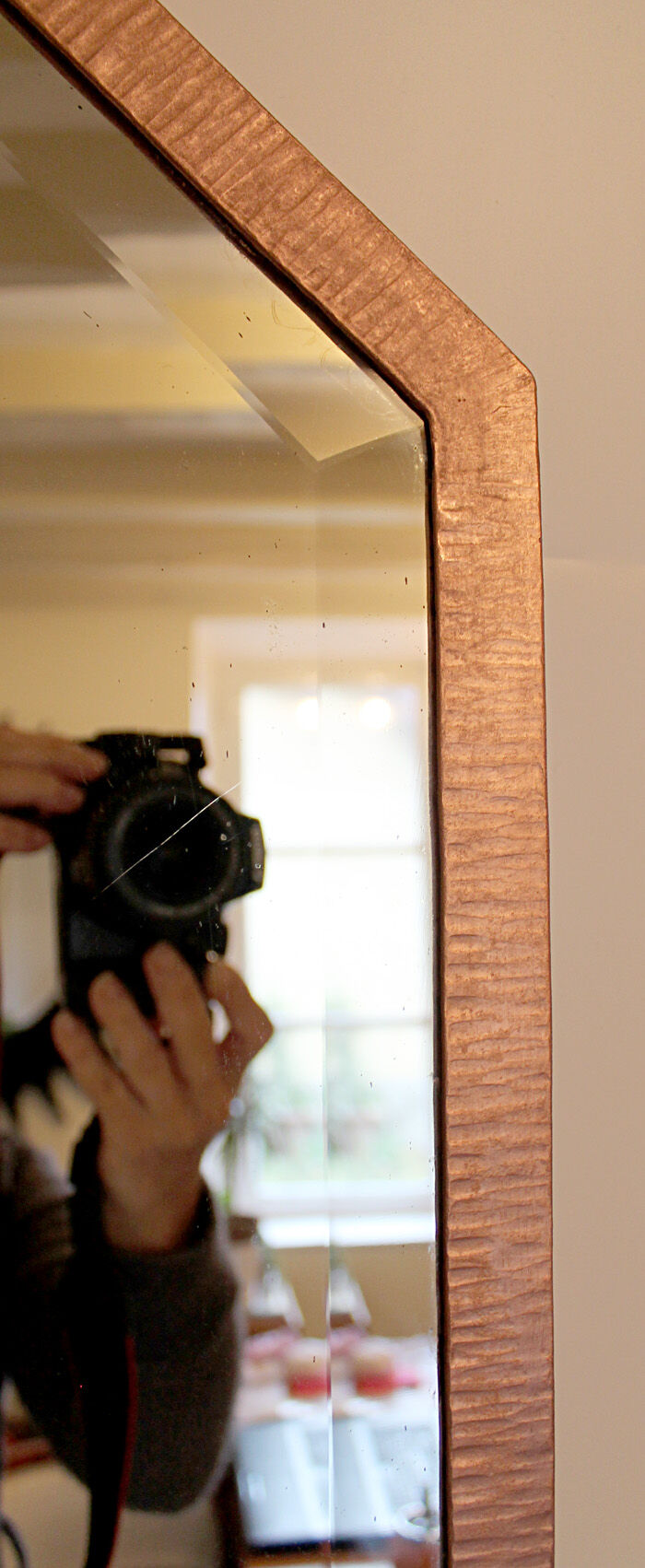 Art deco gold patinated metal mirror pink 65x105cm