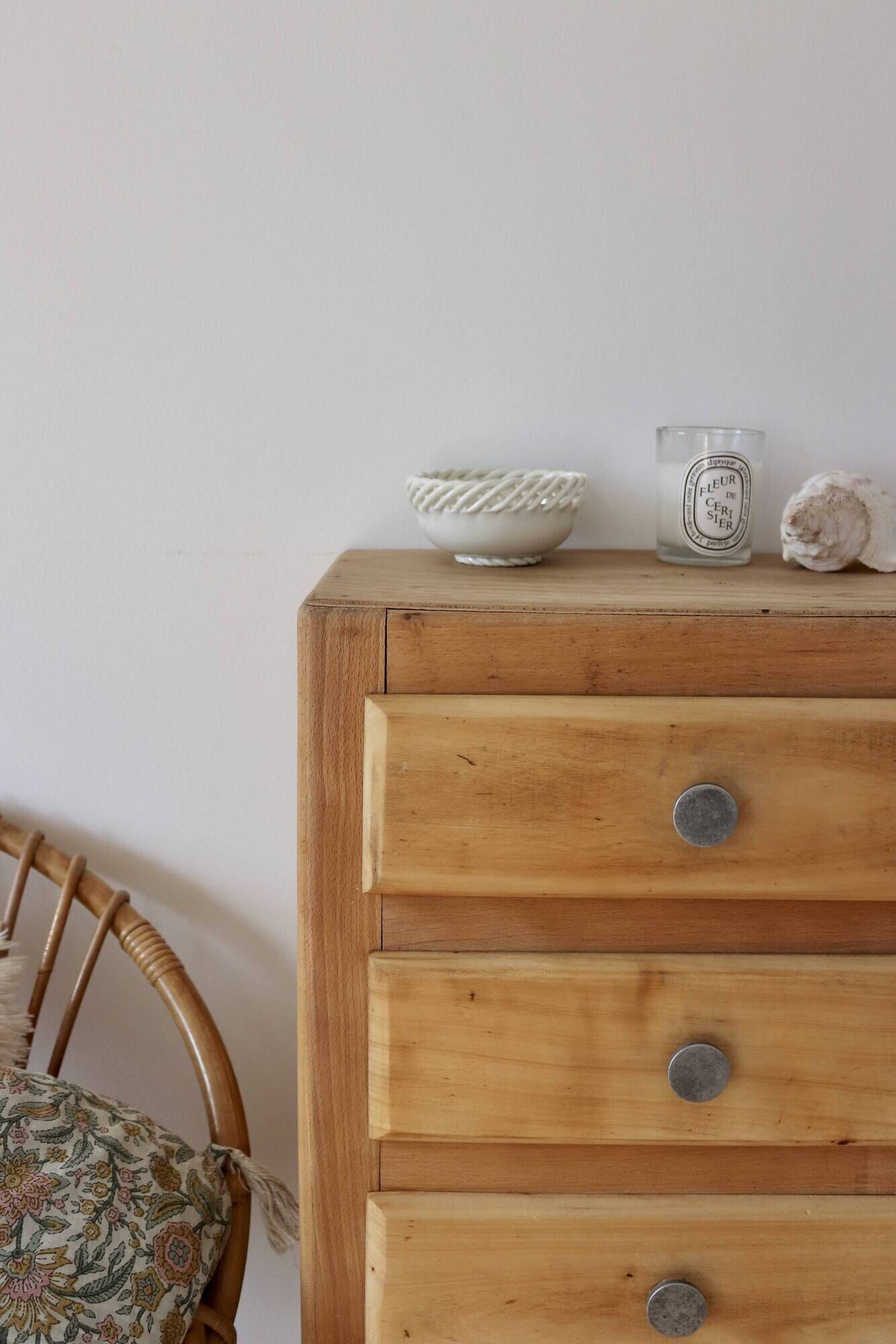 Raw wood chest of drawers