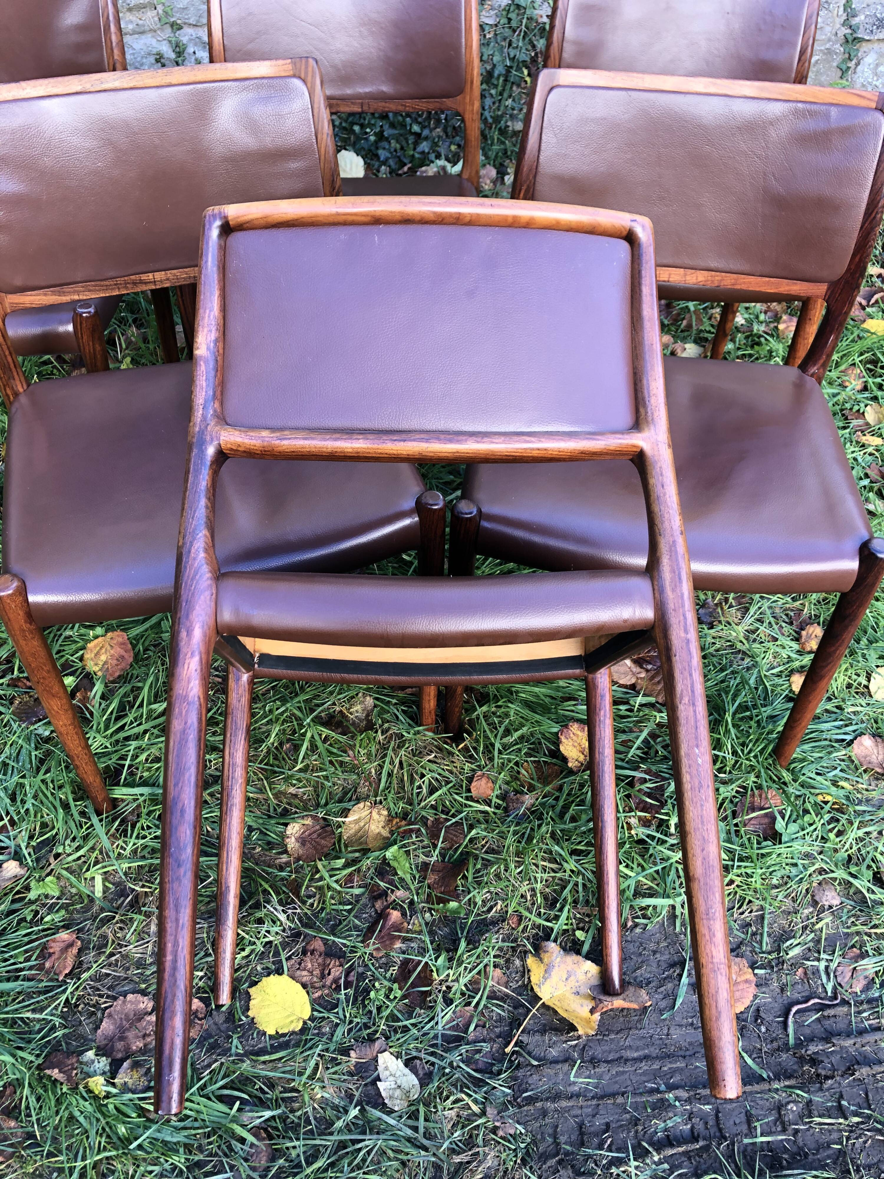 Chairs Niels Otto Møller model 80 brown leather and rosewood 60s