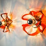 Paire d'appliques Fleur par la Murina, verre de murano orange, Italie, 1970