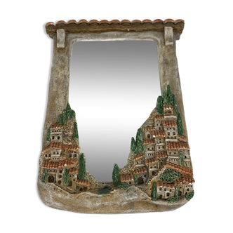 Provencal Provence decor village mirror in polychrome platre  39x29cm