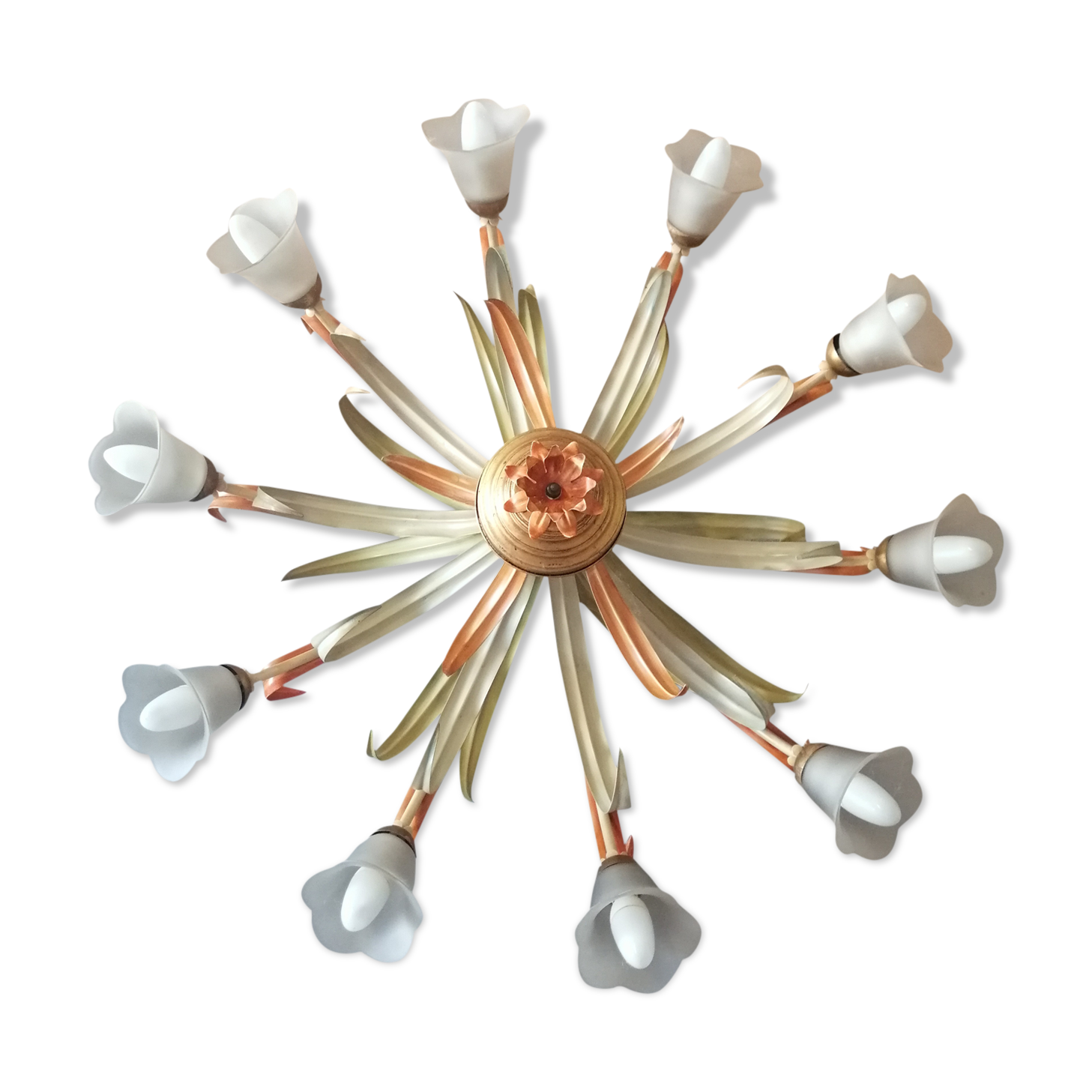 Painted metal chandelier with flowers