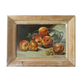Painting, still life with peaches, signed, years 40-50