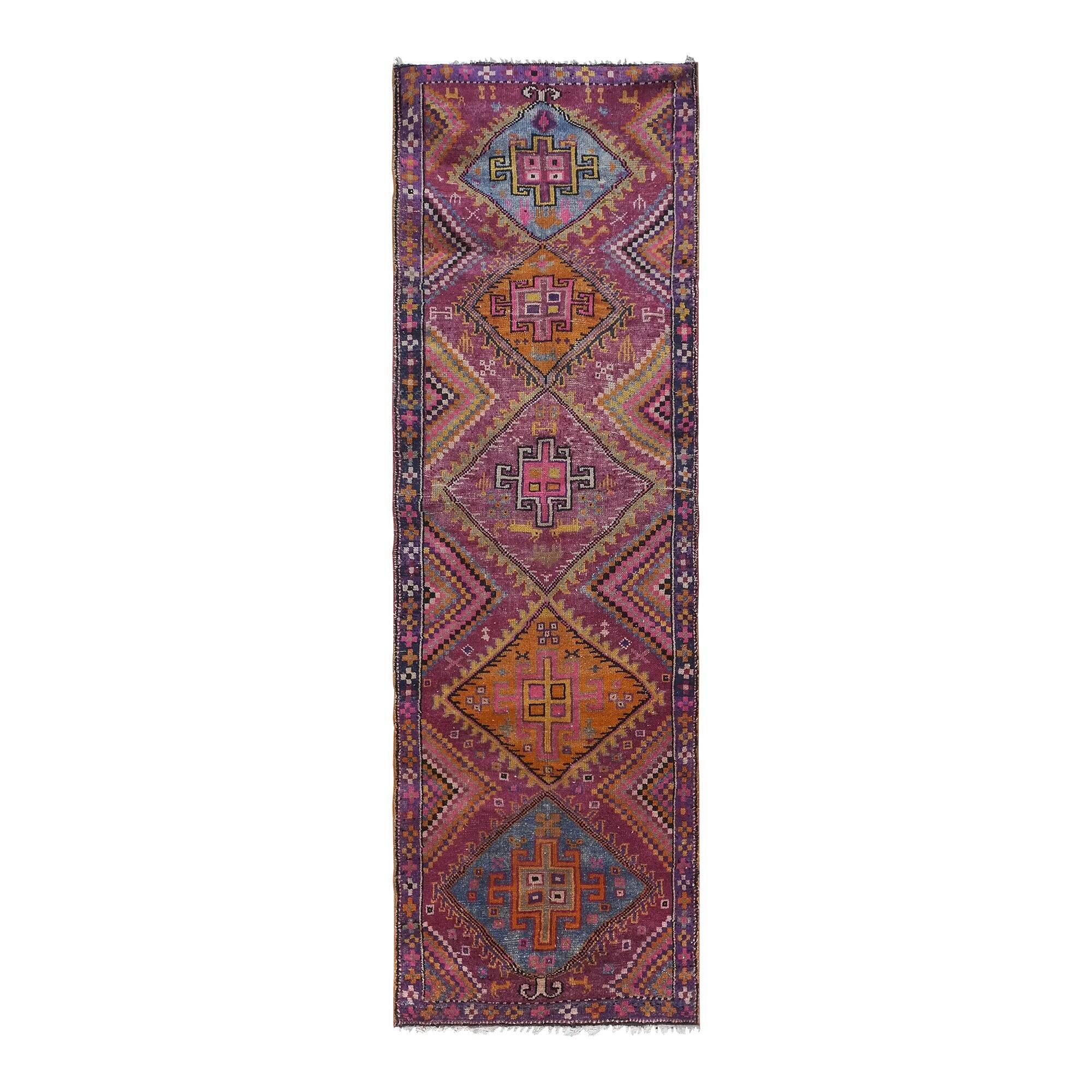 Vintage Turkish hallway rug 127x370 cm