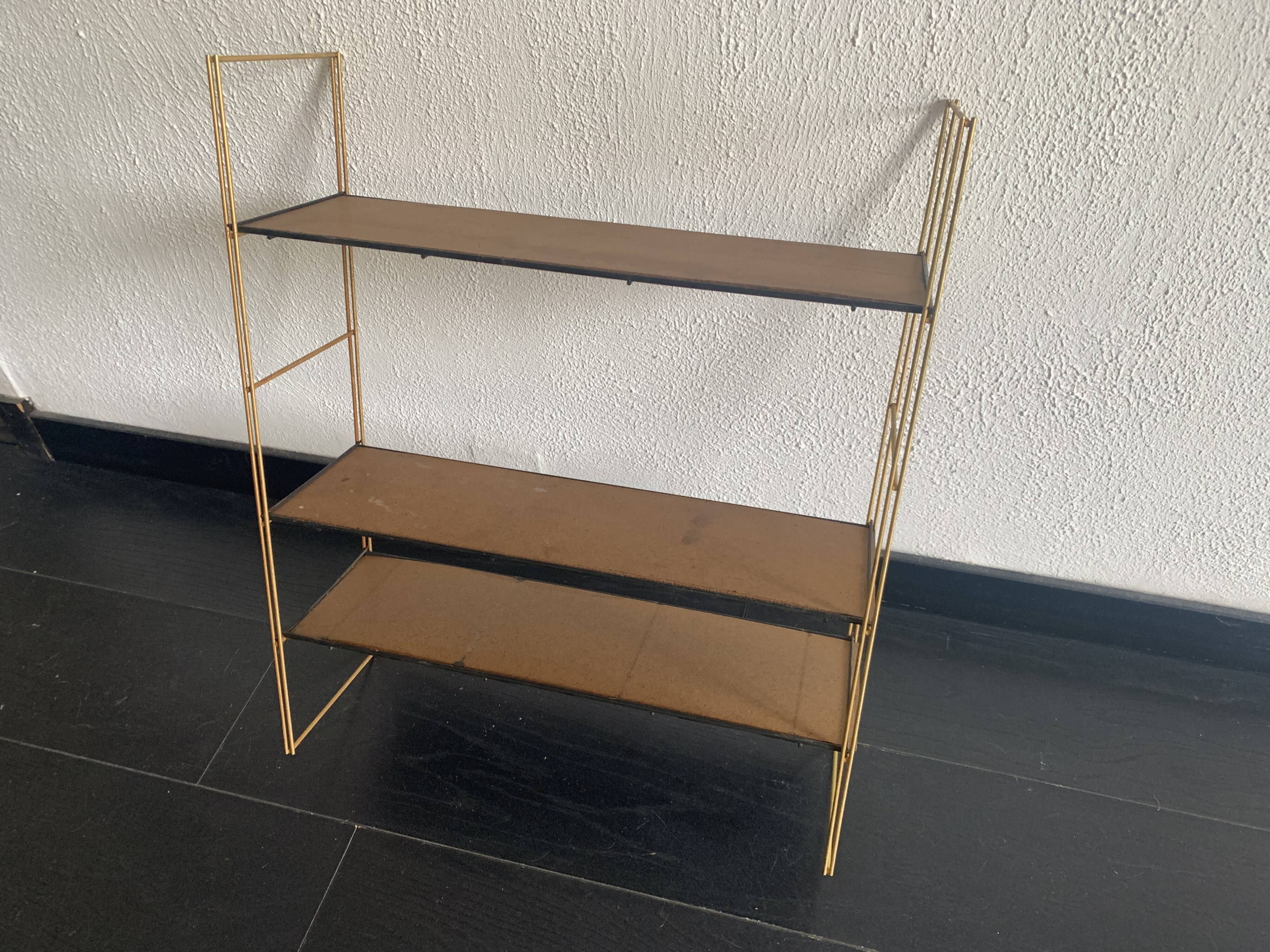 Vintage 1960 String wall shelf in gold wood - 60 x 50 cm