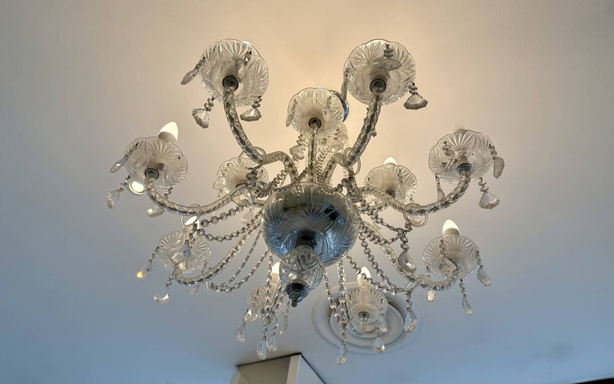 Glass chandelier with garlands, rococo style, 10 lights