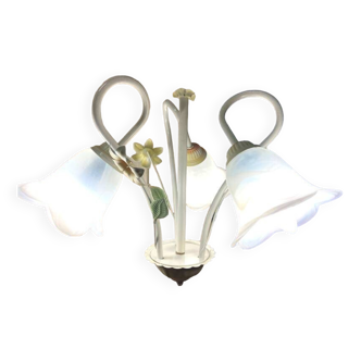 Ancien Lustre Plafonnier Florentine Bouquet Floral Design 1970 Art Décoratif N°2