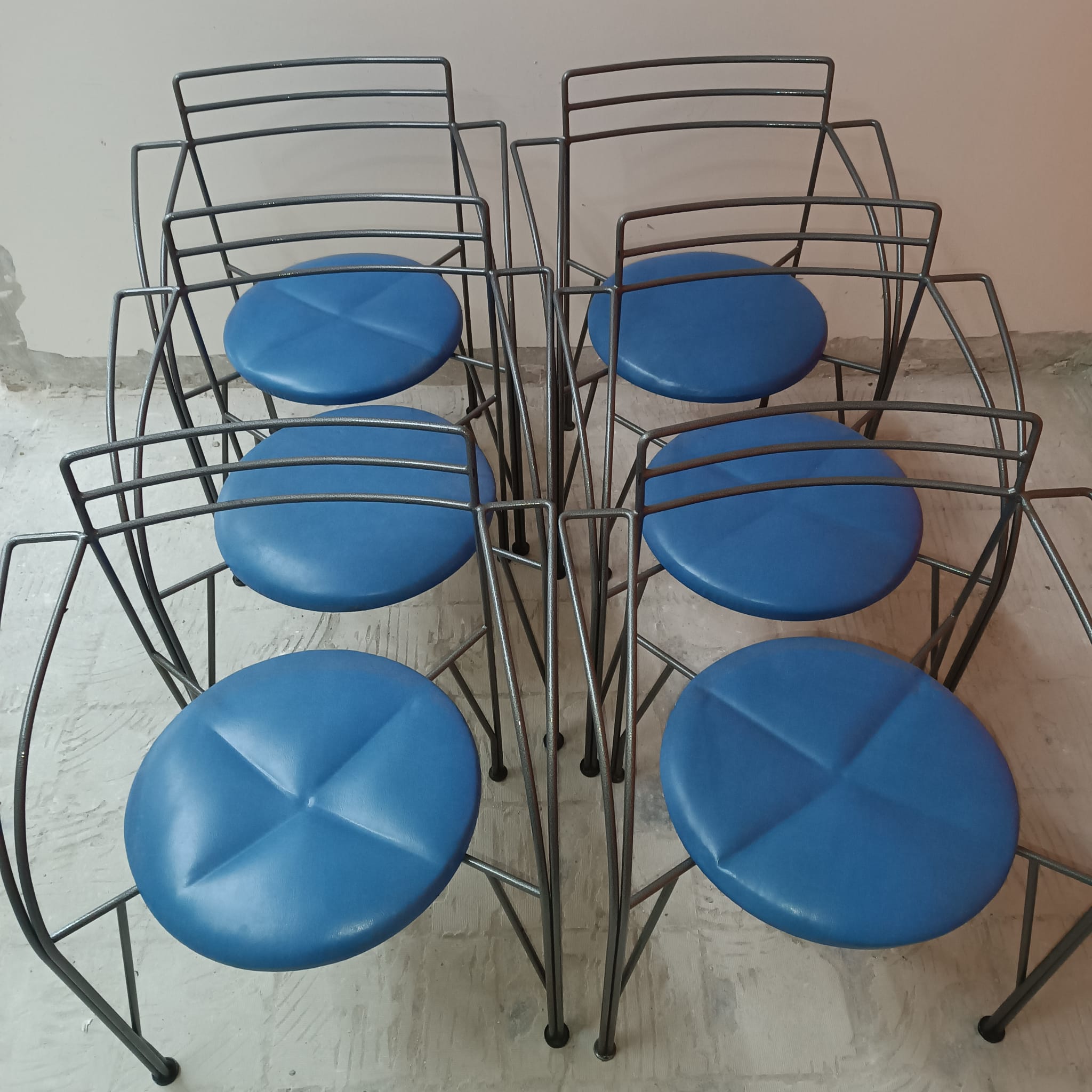 6 chairs design 1985 collection "Lune d'Argent", Pascal Mourgue vintage