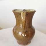 Vintage Studio Pottery Owl Pitcher: Speckled Glaze Stoneware Vase
