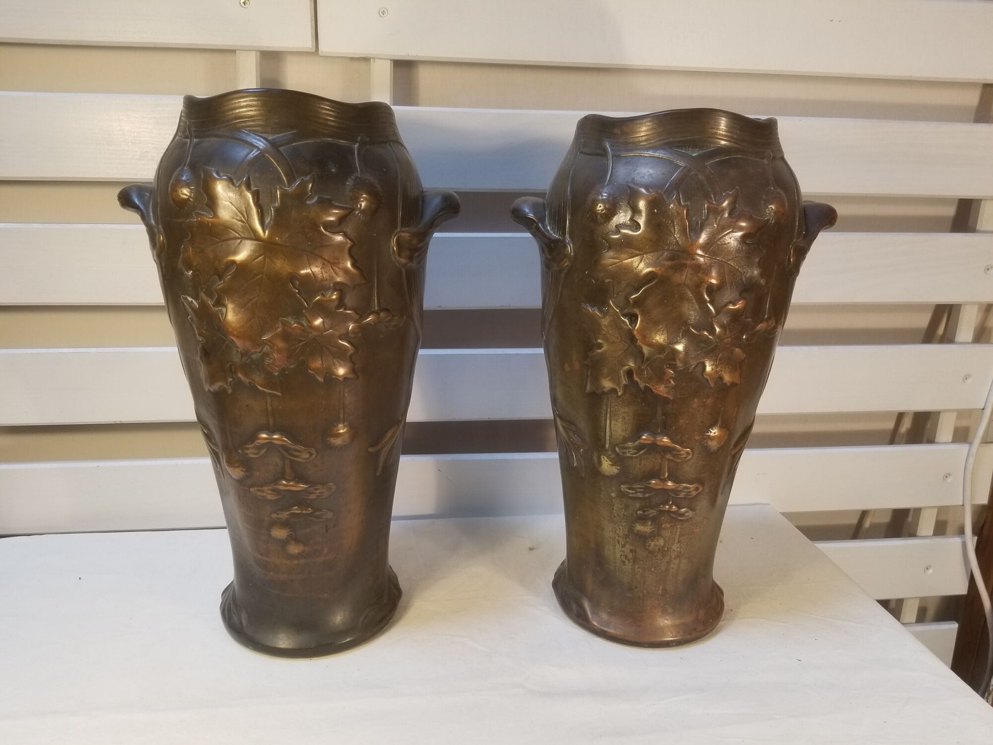 Pair of Art Nouveau baluster vases in copper earthenware by Gustave de Bruyn