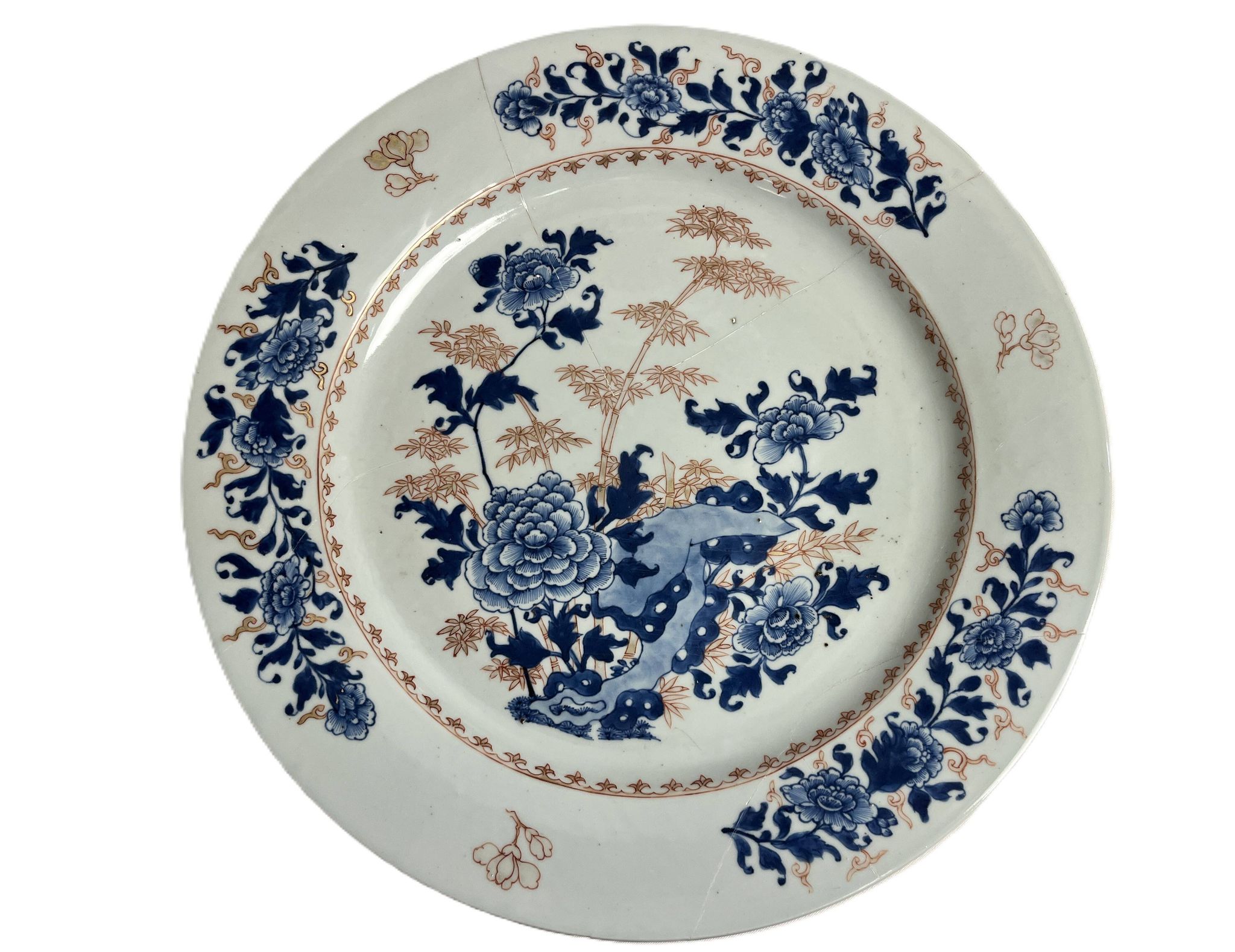 Japan, Imari porcelain plate with bamboo and peonies, 19th century.