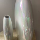 Duo of vintage round vases in iridescent ceramic