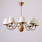 Hans Bergström '10/8' Swedish Modern 8-arm Chandelier in Brass, 1940s