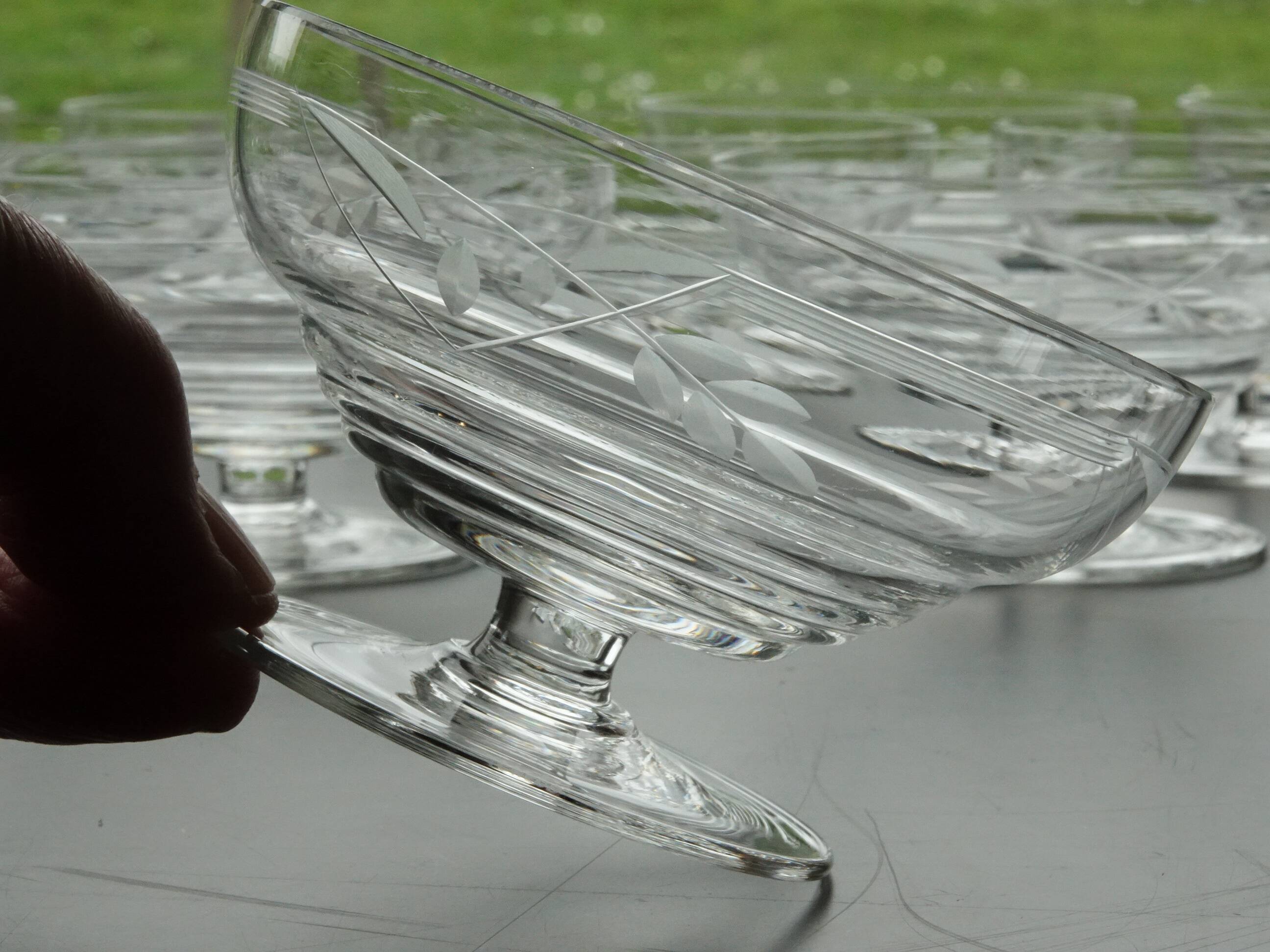 Set of 10 Art Deco crystal champagne glasses from Czechoslovakia