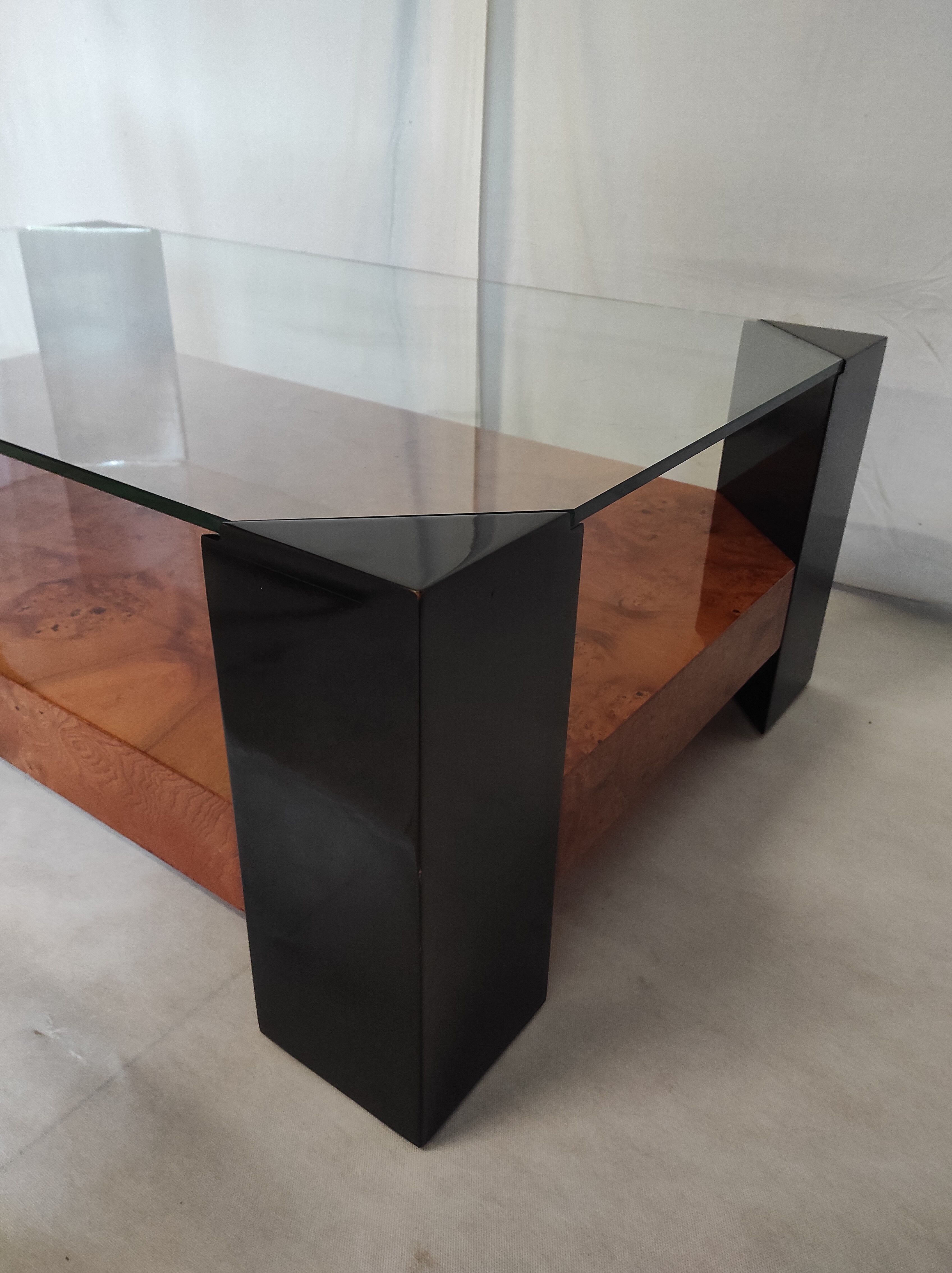 Elm magnifying glass low table circa 1980