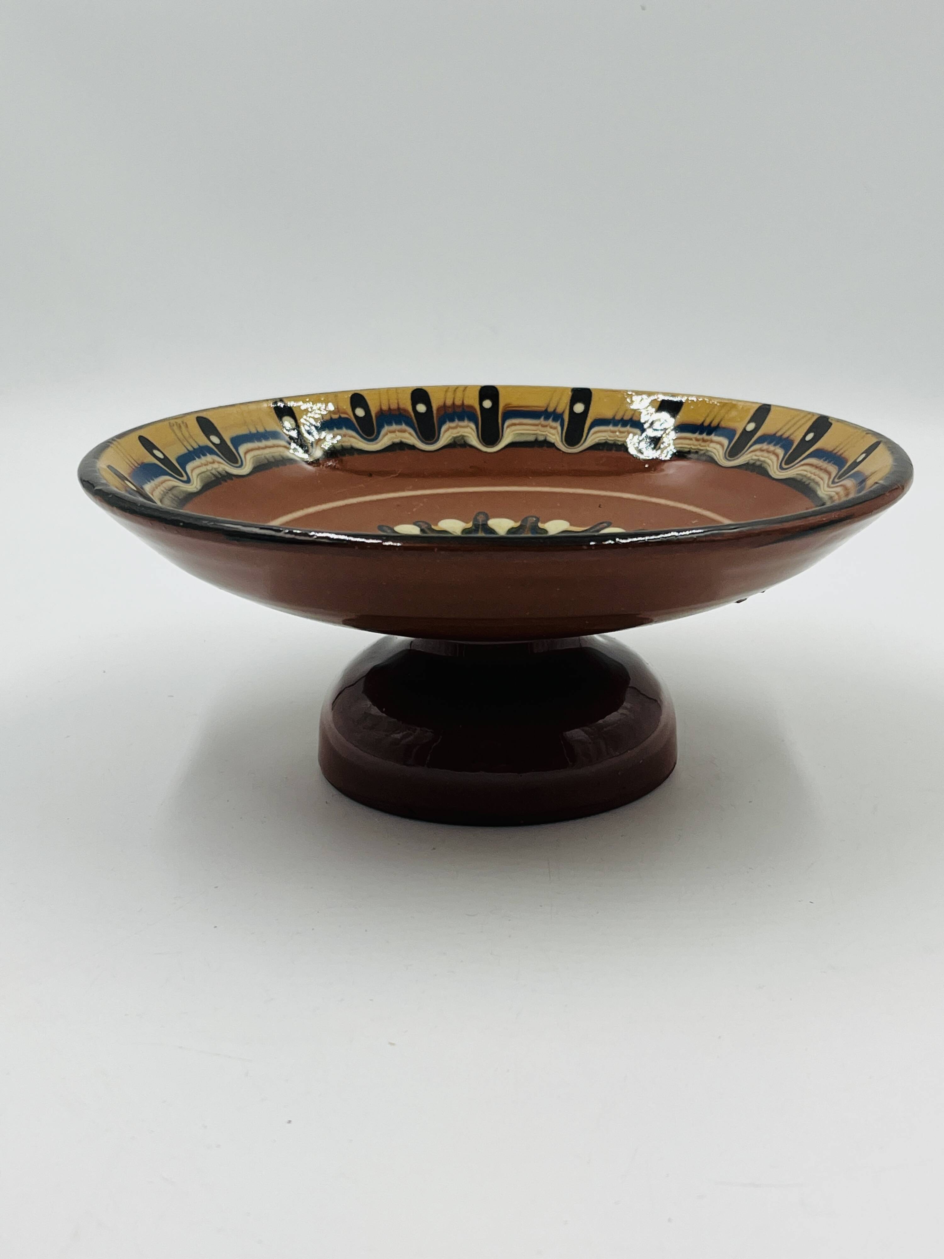 Ceramic footed bowl from Troyan, Bulgaria.