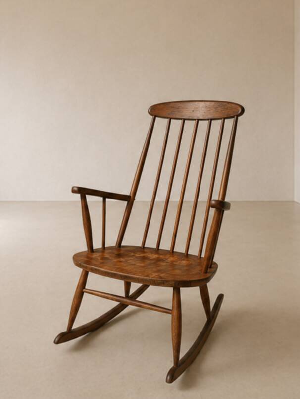 Fauteuil à bascule / Rocking Chair vintage en hêtre 1960 par Stol Kamnik