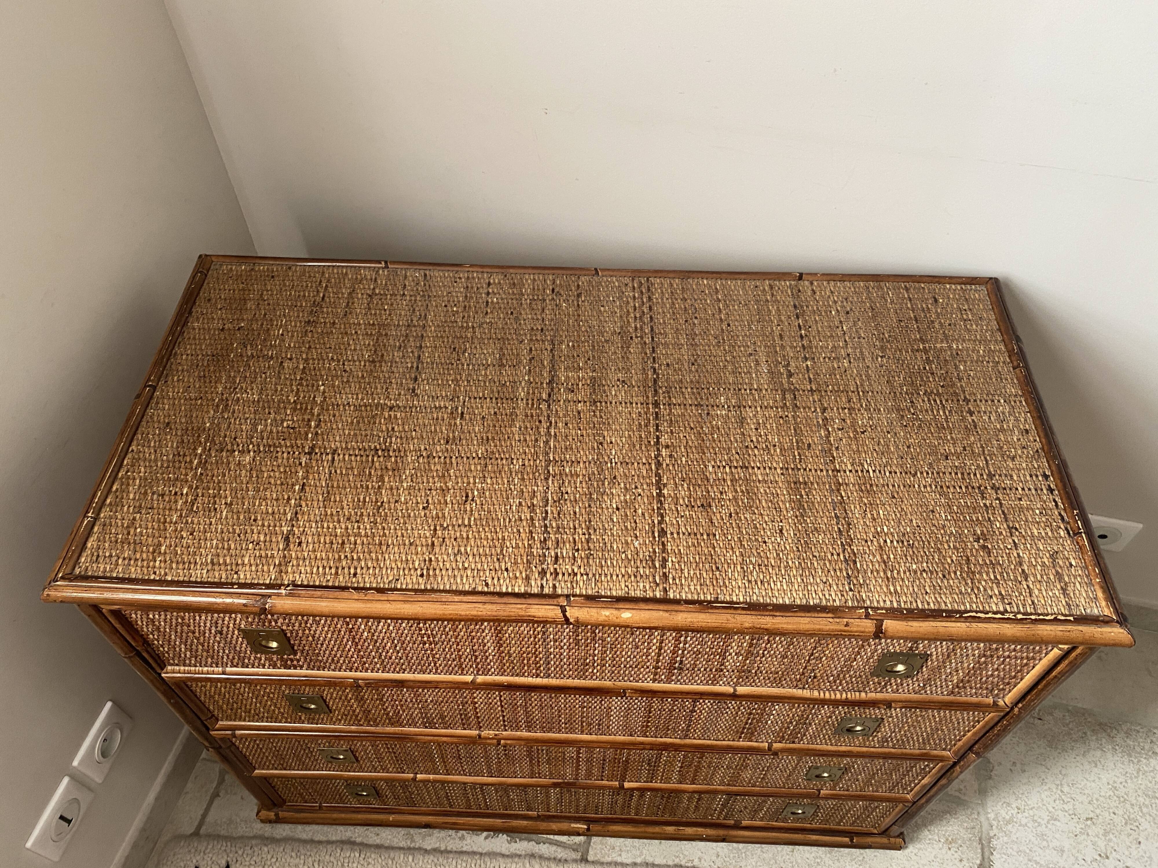 Dal Vera chest of drawers in woven rattan and bamboo 1970