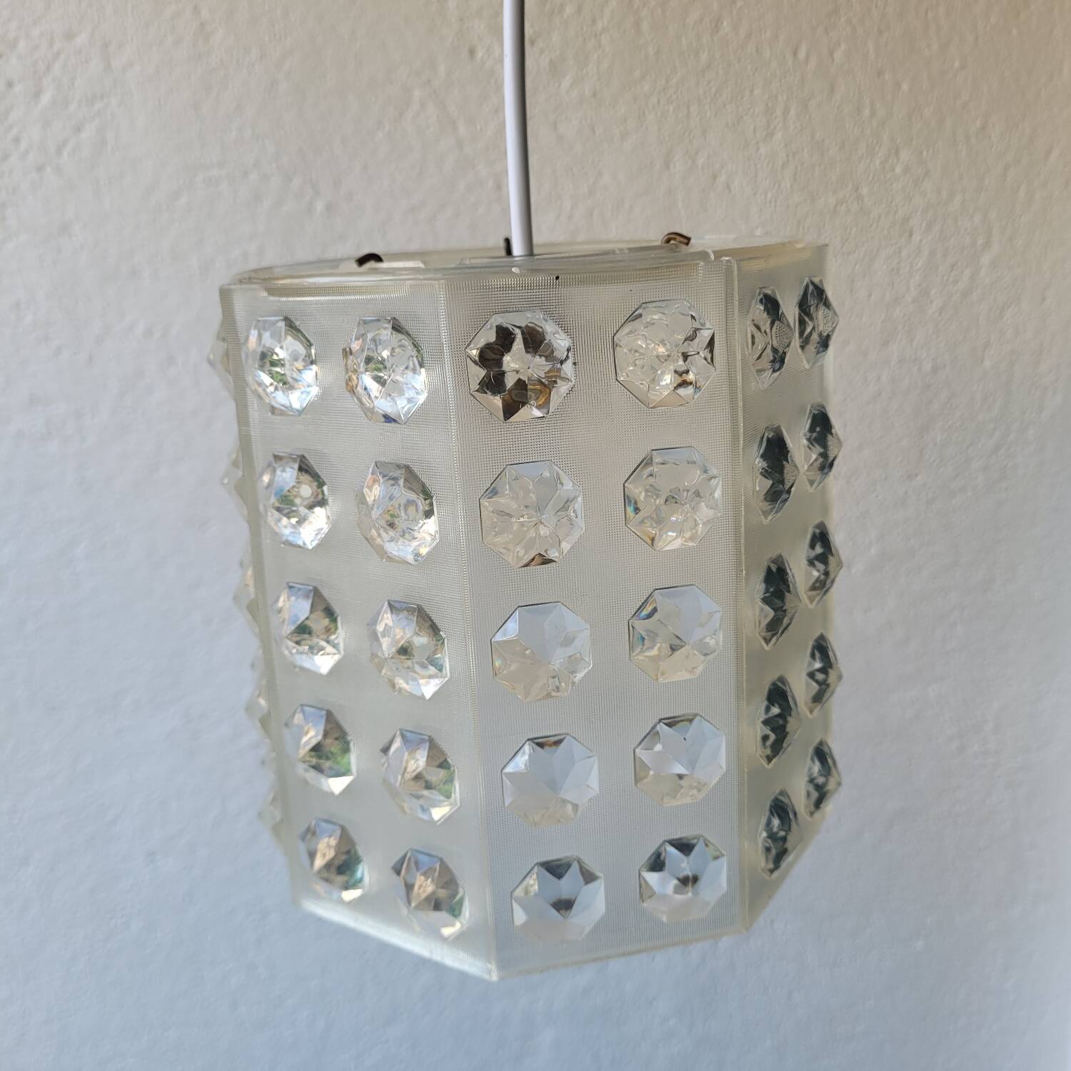 Vintage hexagonal cabochon pendant light – 70s