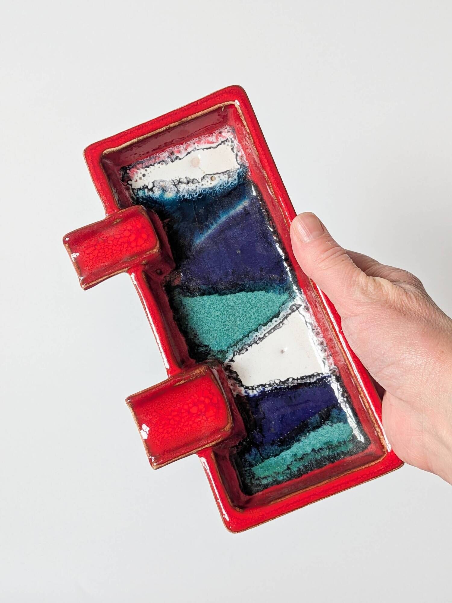 Mid-century ceramic brutalist ashtray catchall fat lava