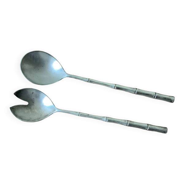 Couverts à salade en métal argenté, Italie 1980