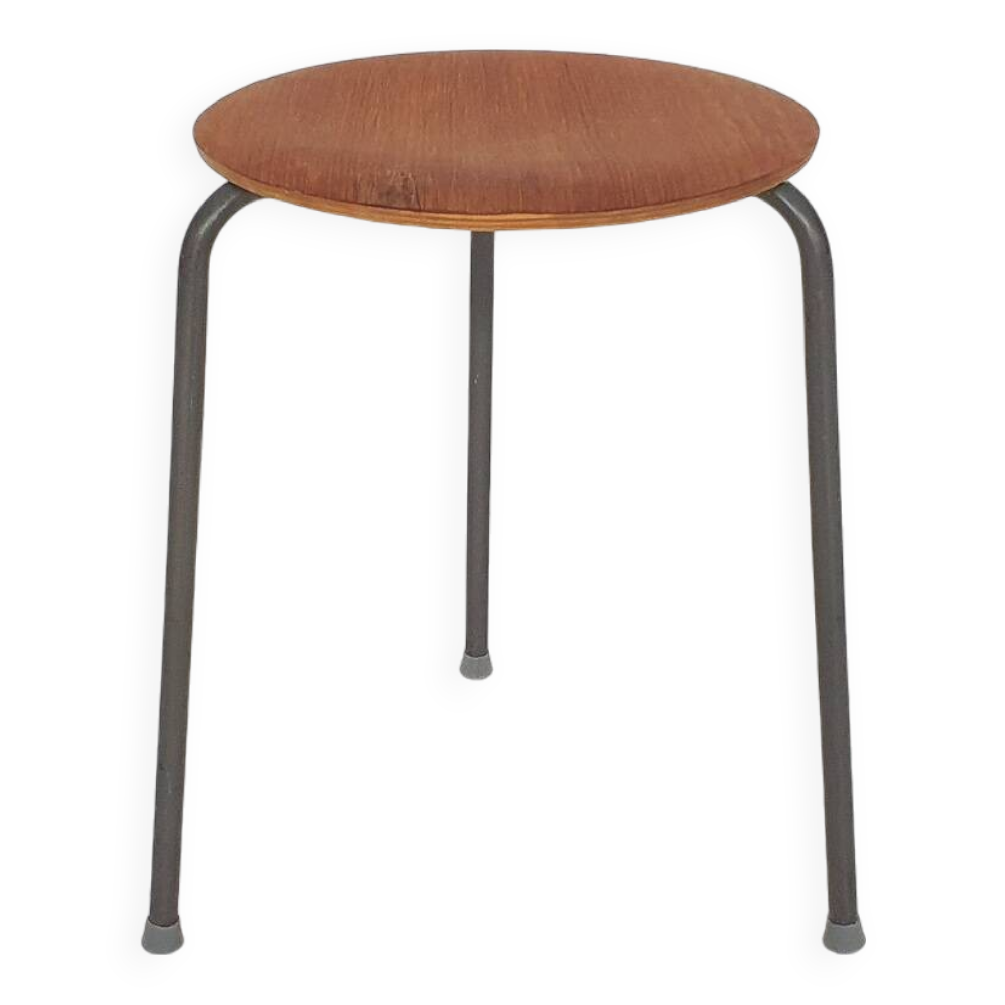 Teak and metal Arne Jacobsen inspired tripod stool, Denmark 1960's