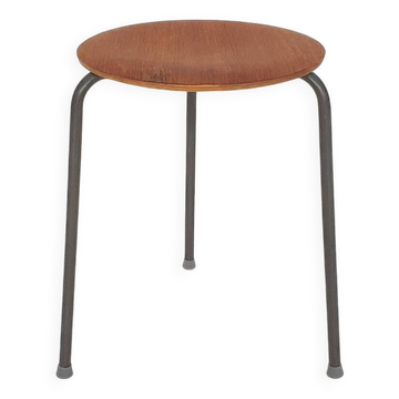 Teak and metal Arne Jacobsen inspired tripod stool, Denmark 1960's