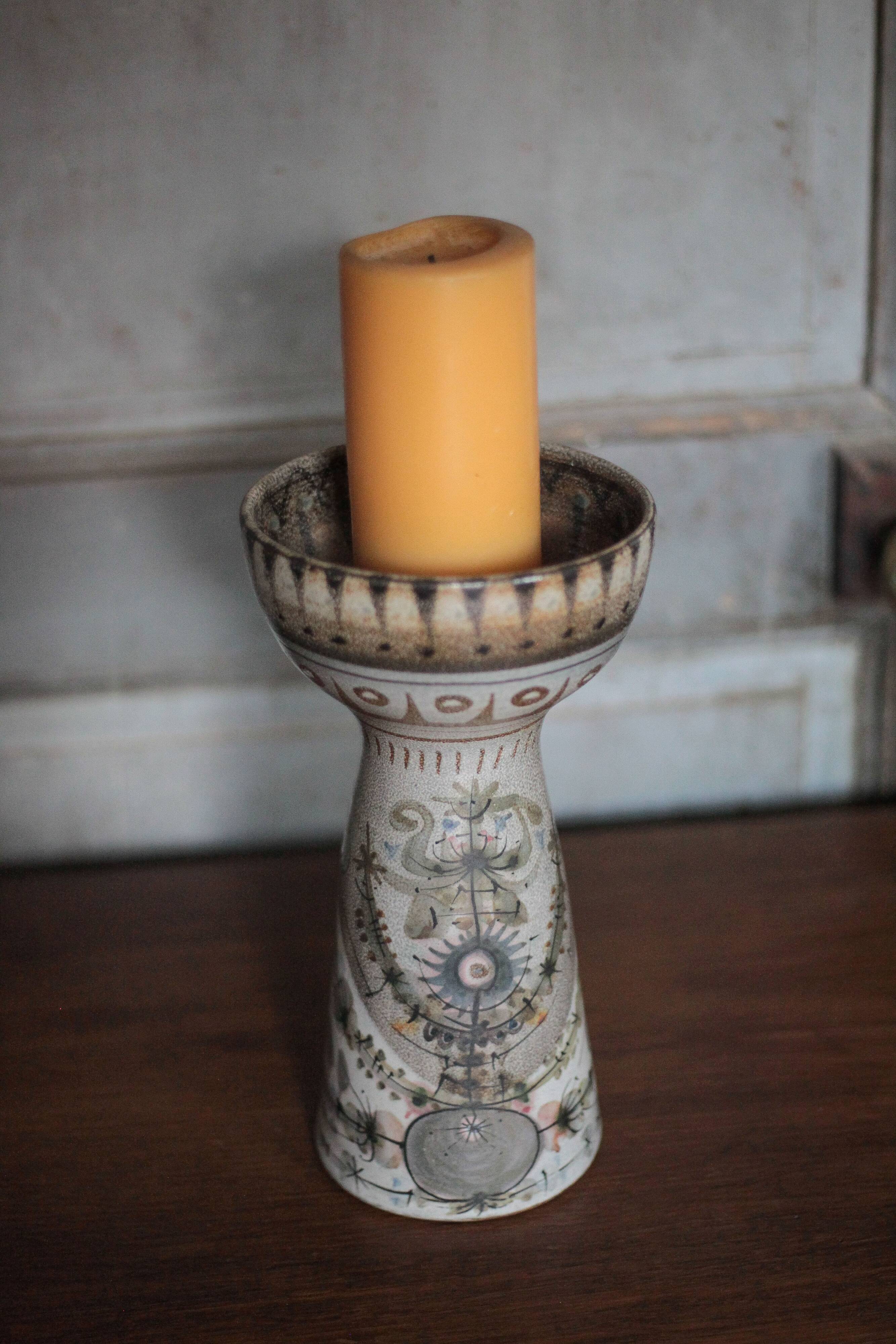 Vintage ceramic candle holder, candle holder signed André l'Helguen for Keraluc