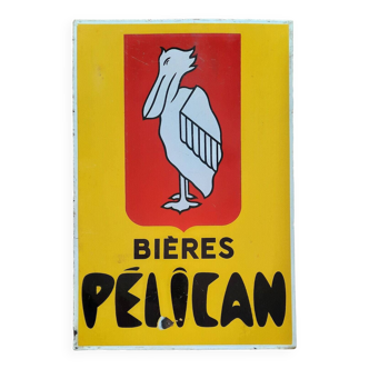 Ancienne plaque émaillée double face "Bières Pelican" Pelforth 42x59cm 50's