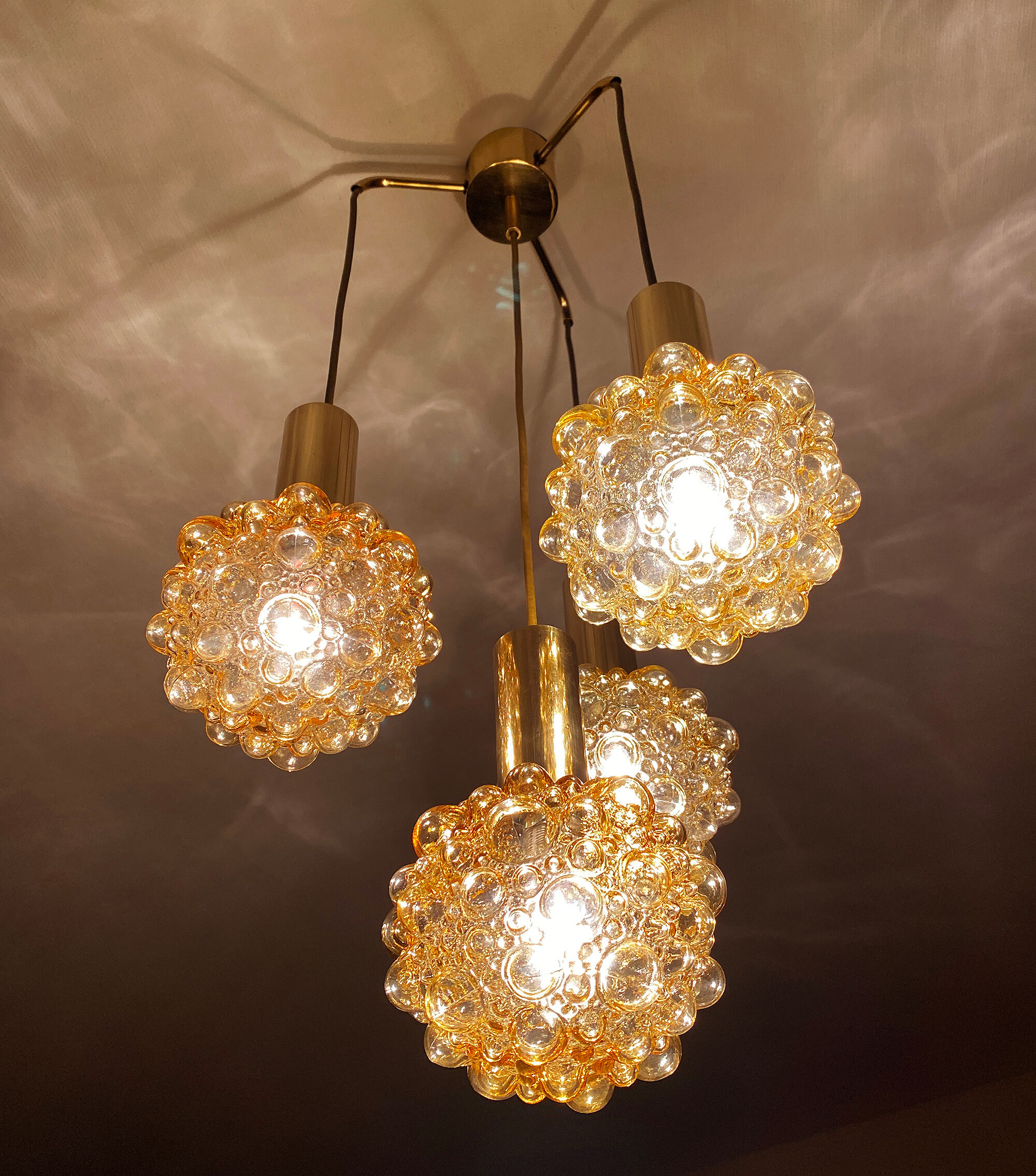 Vintage suspension lamp Limburg, Bubble Glass & Brass, 70s