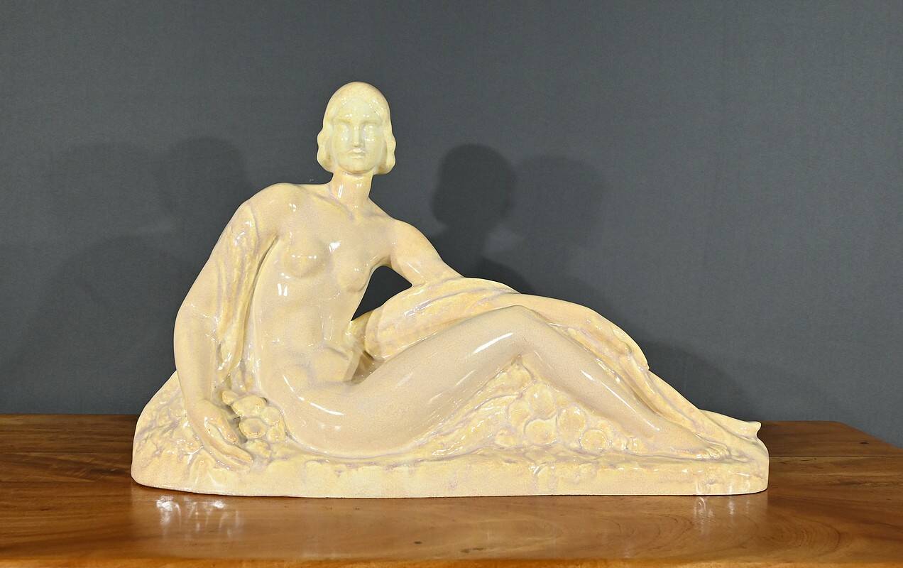 Sculpture “Young woman among flowers”, Odyv, Manufacture Berlot-Mussier, Art Deco