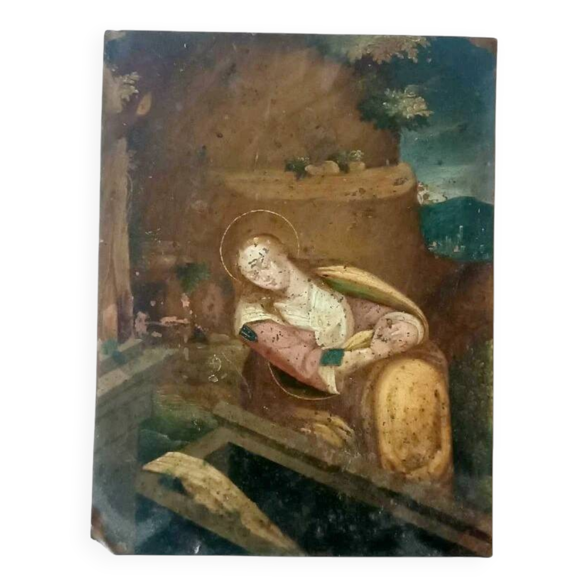 Antique painting on copper, Flemish school, 17th century, representing a saint