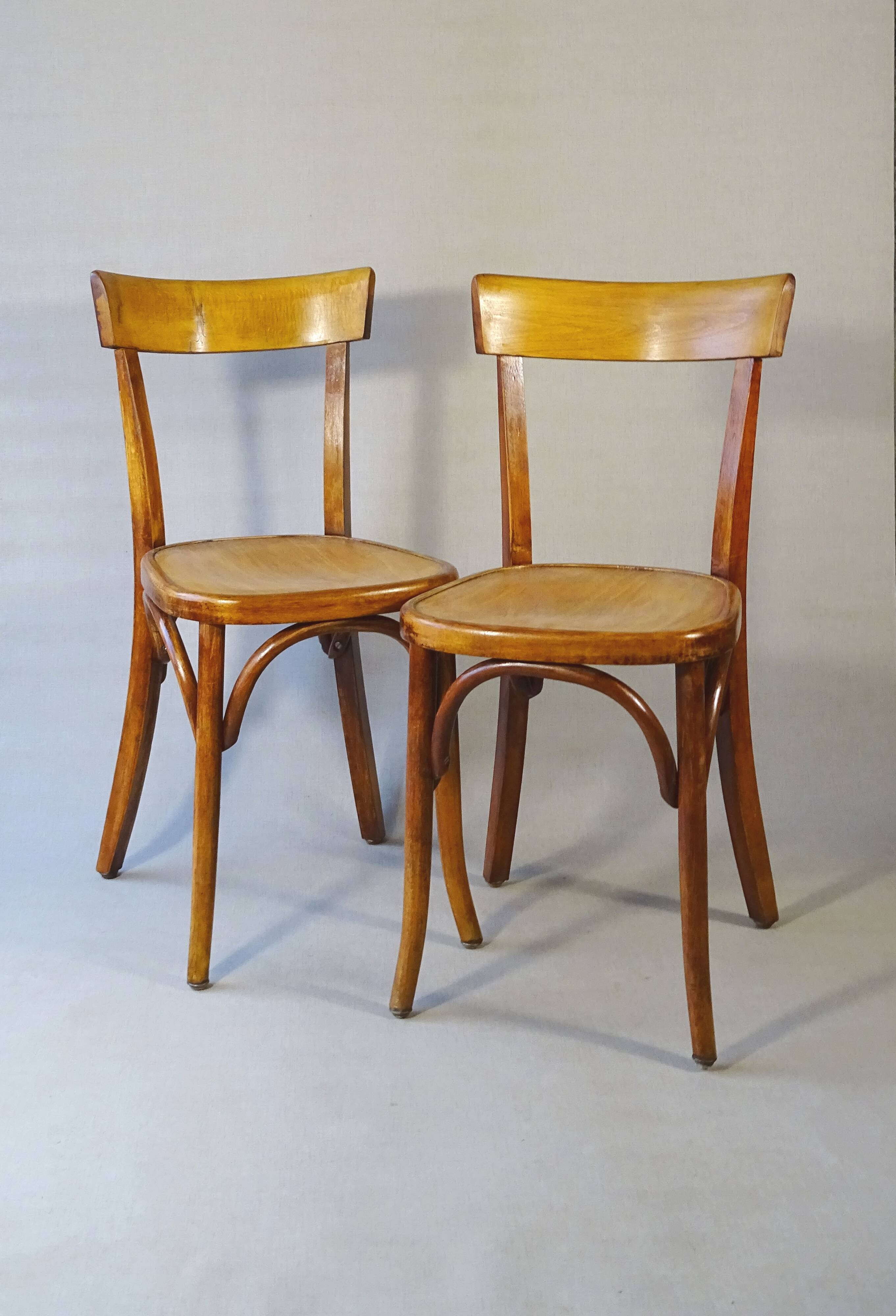 2 FISCHEL chairs, Art Deco 1938 bistro, wooden seat