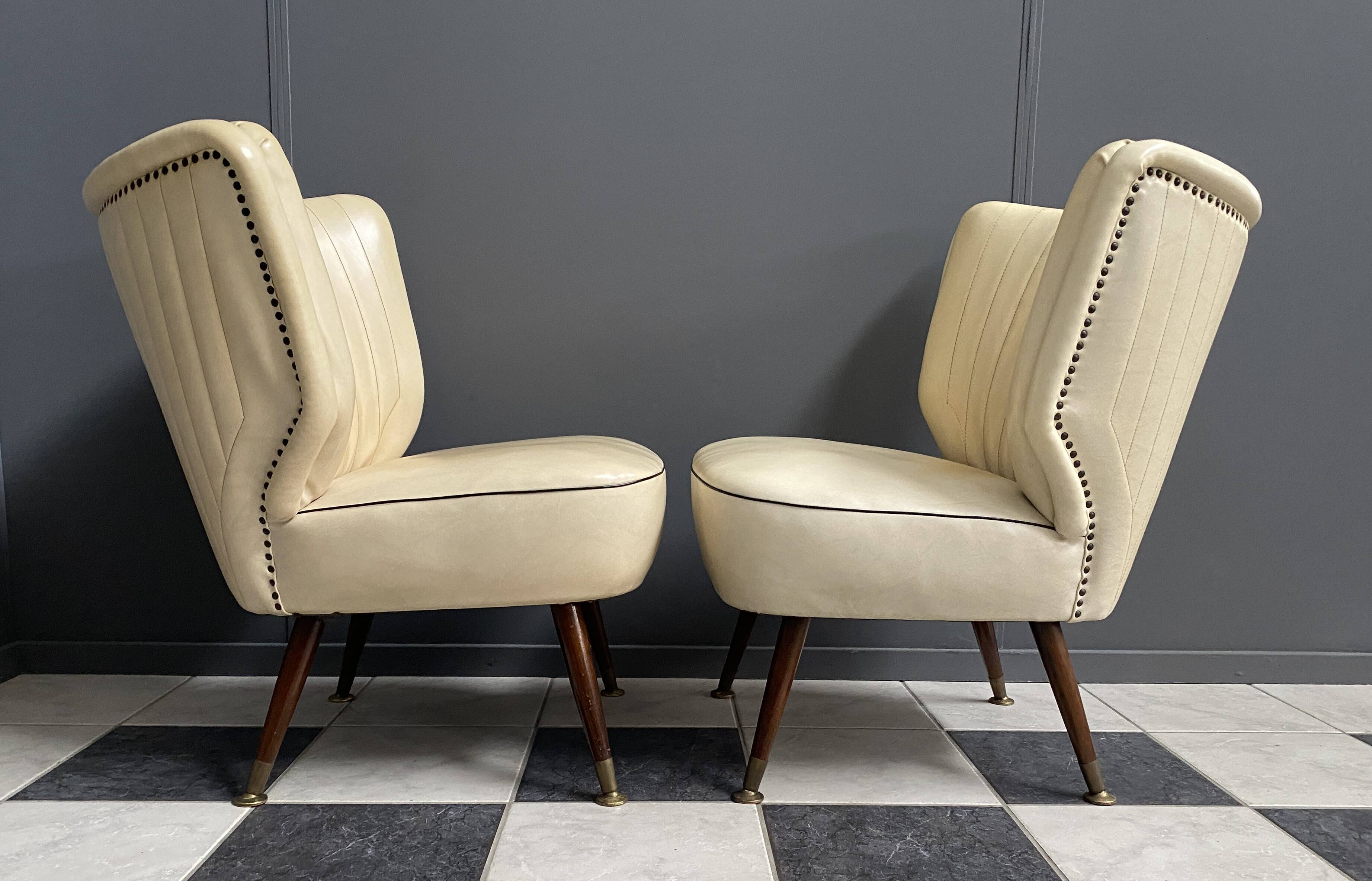 2 white leatherette Cocktail chairs 1960s