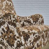 1960s, Danish highback armchair, furniture velour fabric, ash wood.