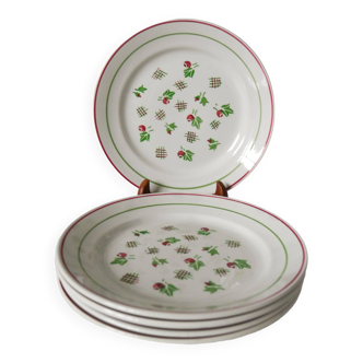 Lot de 5 assiettes plates digoin sarreguemines rose et vert 1940