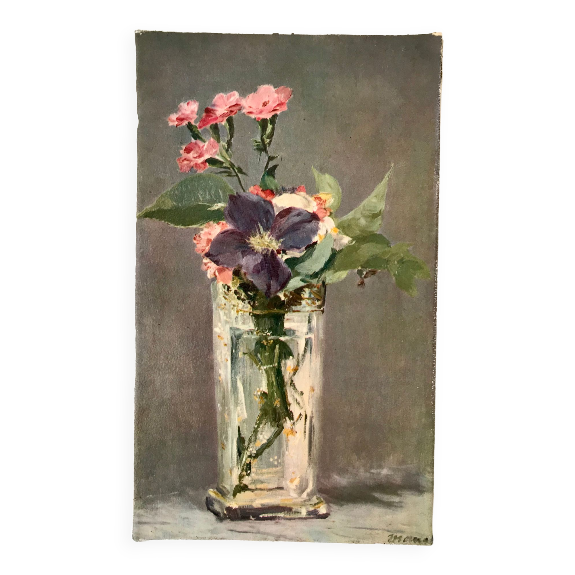 Painting oil on canvas bouquet of flowers old