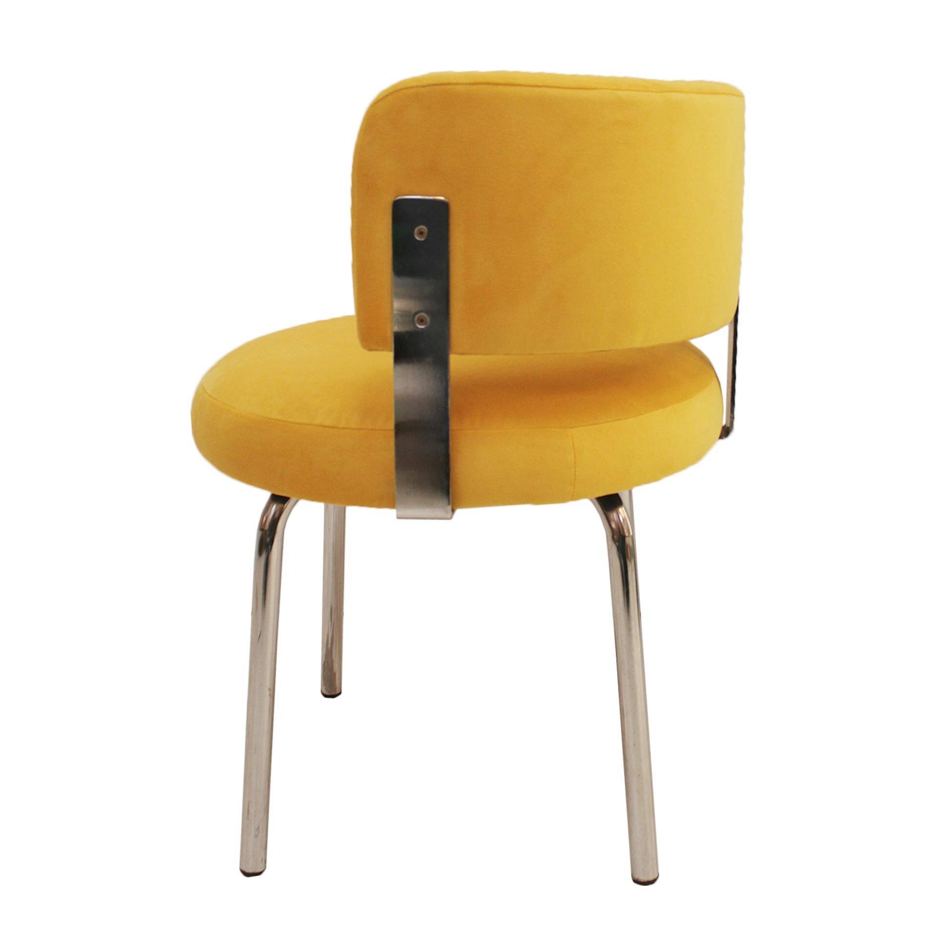 Italian Bauhaus Chairs by Pizzi Arredamenti, Steel Frame and Yellow Velvet, 1970