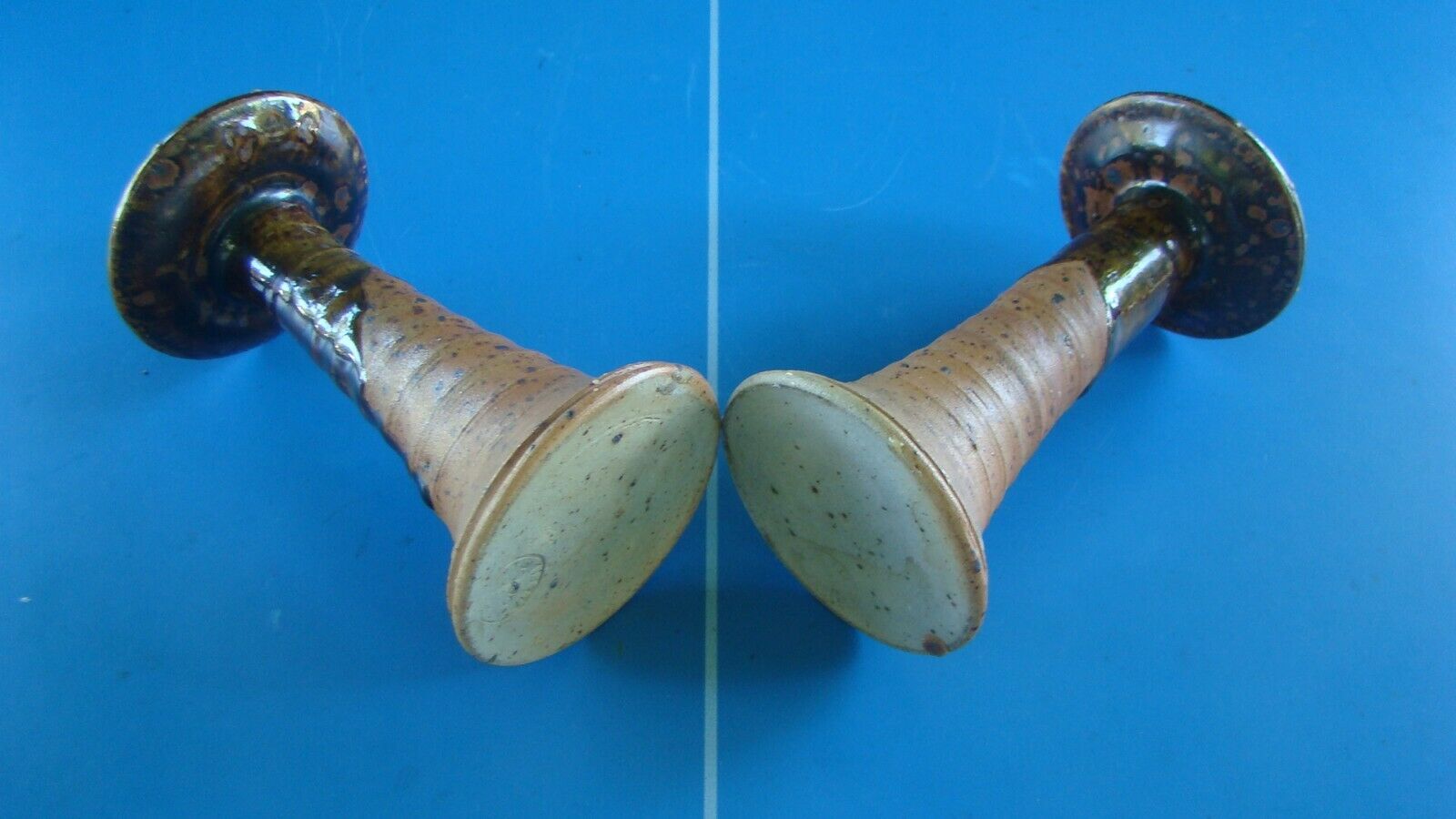 Pair of corsican sandstone candlesticks varnished Truchon Oletta stamped