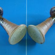 Pair of corsican sandstone candlesticks varnished Truchon Oletta stamped