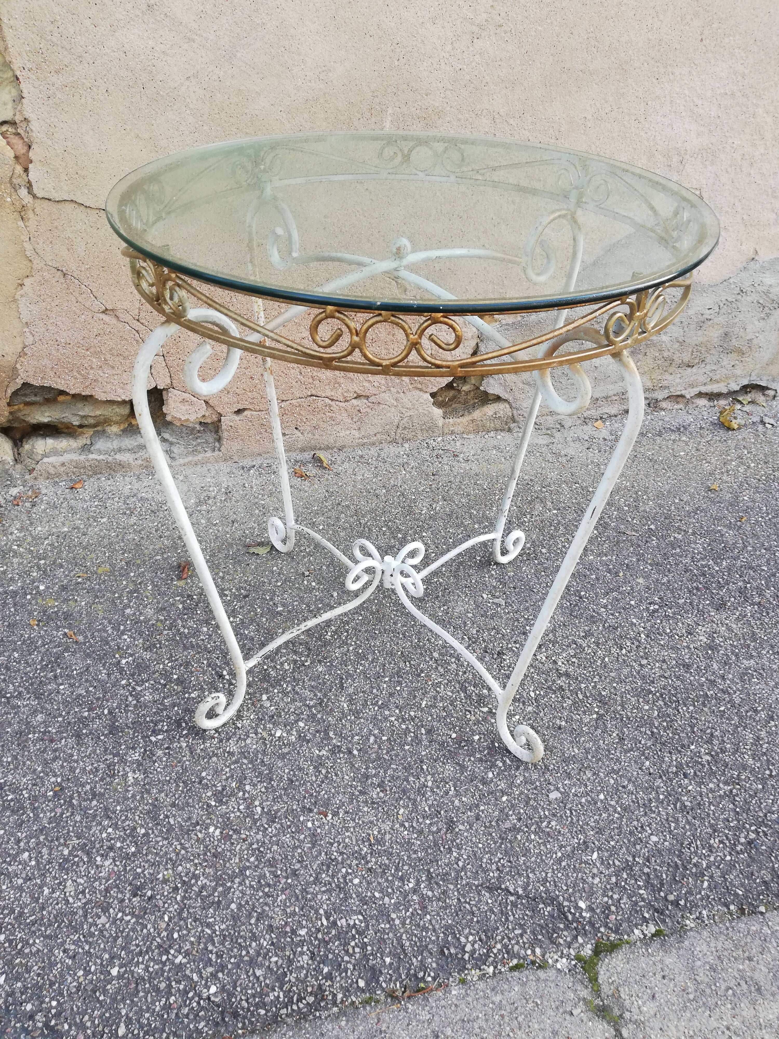 Table Ronde En Verre Et Fer Forgé - Diamètre 120 Cm - Hauteur 74 Cm - Occasion Bon état