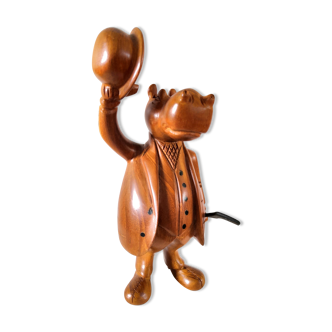 Personnage homme hippopotame en bois sculpté design années 50 - 60